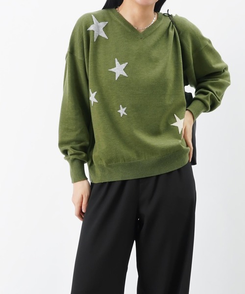 LUCA/LADY LUCK LUCA（ルカ/レディラックルカ）の「LC/LLL 星Vネックニット（ニット/セーター・レディース・グリーン/ベージュ/ブラック・FREE）」の19枚目の写真