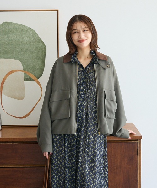 Green Parks(グリーンパークス)の「2WAYジップアップジャケット(ブルゾン・レディース・カーキ/チェック・FREE)」の3枚目の写真