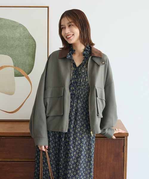 Green Parks(グリーンパークス)の「2WAYジップアップジャケット(ブルゾン・レディース・カーキ/チェック・FREE)」の4枚目の写真