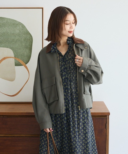 Green Parks(グリーンパークス)の「2WAYジップアップジャケット(ブルゾン・レディース・カーキ/チェック・FREE)」の5枚目の写真