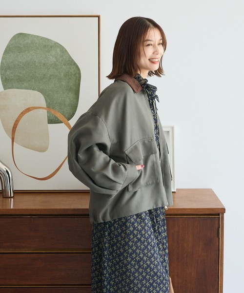 Green Parks(グリーンパークス)の「2WAYジップアップジャケット(ブルゾン・レディース・カーキ/チェック・FREE)」の7枚目の写真