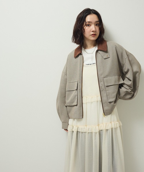 Green Parks(グリーンパークス)の「2WAYジップアップジャケット(ブルゾン・レディース・カーキ/チェック・FREE)」の10枚目の写真