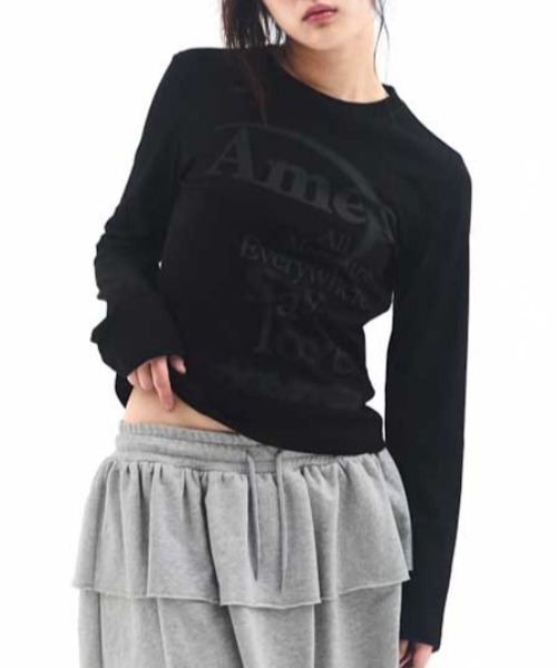 AMESWORLDWIDE(アメスワールドワイド)の「A'GEM/9 × .kom 『AMESWORLDWIDE/アメスワールドワイド』 BIG TYPO LONGSLEEVE TEE/ビッグタイポ長袖Tシャツ(Tシャツ/カットソー・レディース・ホワイト/ブラック/ライトブルー/グレー・S)」の2枚目の写真