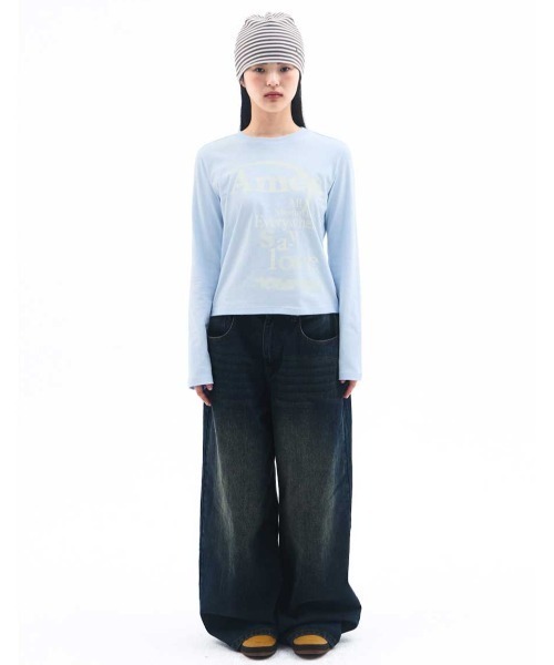 AMESWORLDWIDE(アメスワールドワイド)の「A'GEM/9 × .kom 『AMESWORLDWIDE/アメスワールドワイド』 BIG TYPO LONGSLEEVE TEE/ビッグタイポ長袖Tシャツ(Tシャツ/カットソー・レディース・ホワイト/ブラック/ライトブルー/グレー・S)」の12枚目の写真