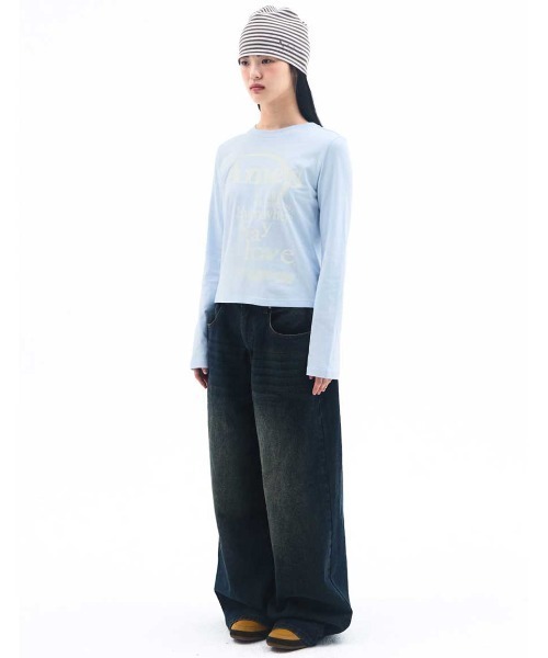 AMESWORLDWIDE(アメスワールドワイド)の「A'GEM/9 × .kom 『AMESWORLDWIDE/アメスワールドワイド』 BIG TYPO LONGSLEEVE TEE/ビッグタイポ長袖Tシャツ(Tシャツ/カットソー・レディース・ホワイト/ブラック/ライトブルー/グレー・S)」の13枚目の写真