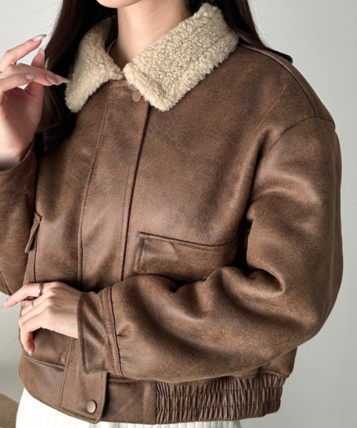 CLEA（クレア）の「ヴィンテージライクオーバーサイズPUブルゾン（ブルゾン・レディース・ブラウン/キャメル/ブラック・FREE）」の3枚目の写真