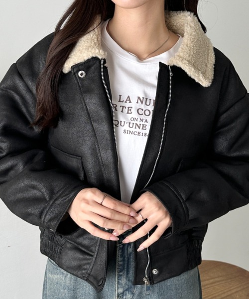 CLEA（クレア）の「ヴィンテージライクオーバーサイズPUブルゾン（ブルゾン・レディース・ブラウン/キャメル/ブラック・FREE）」の2枚目の写真