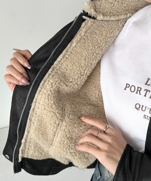 CLEA（クレア）の「ヴィンテージライクオーバーサイズPUブルゾン（ブルゾン・レディース・ブラウン/キャメル/ブラック・FREE）」の8枚目の写真