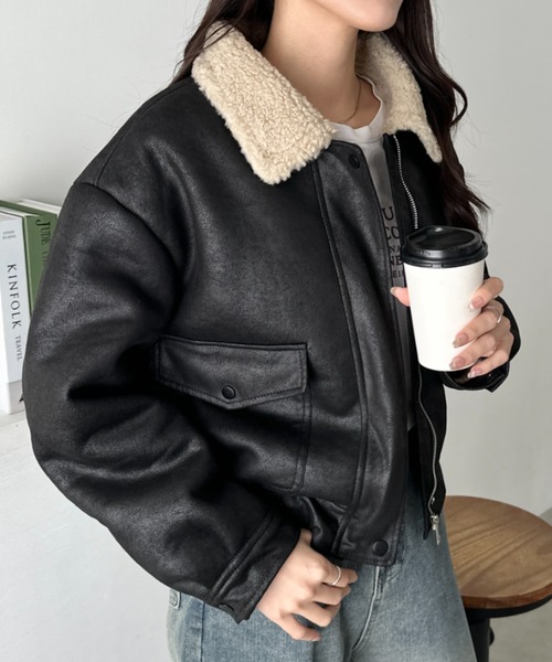 CLEA（クレア）の「ヴィンテージライクオーバーサイズPUブルゾン（ブルゾン・レディース・ブラウン/キャメル/ブラック・FREE）」の7枚目の写真