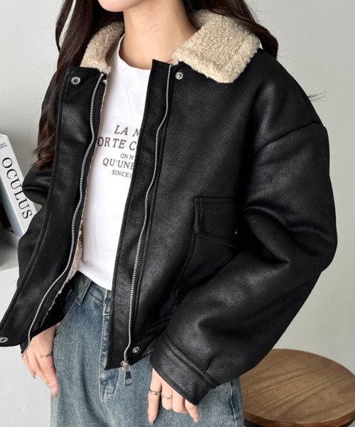 CLEA（クレア）の「ヴィンテージライクオーバーサイズPUブルゾン（ブルゾン・レディース・ブラウン/キャメル/ブラック・FREE）」の6枚目の写真