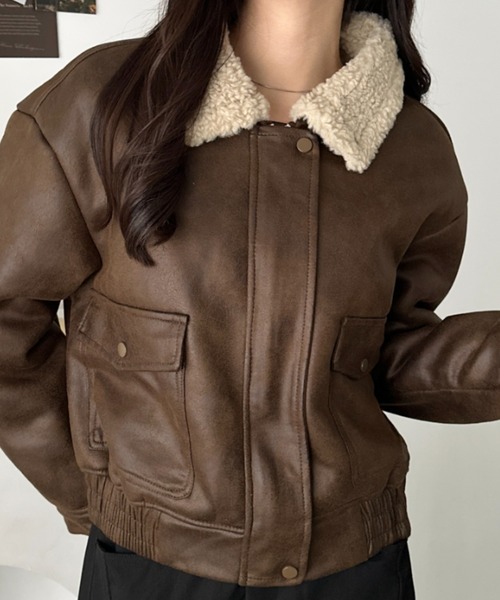 CLEA（クレア）の「ヴィンテージライクオーバーサイズPUブルゾン（ブルゾン・レディース・ブラウン/キャメル/ブラック・FREE）」の14枚目の写真