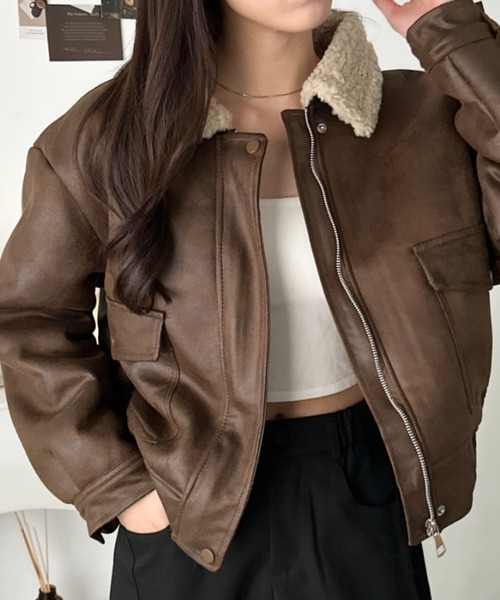 CLEA（クレア）の「ヴィンテージライクオーバーサイズPUブルゾン（ブルゾン・レディース・ブラウン/キャメル/ブラック・FREE）」の13枚目の写真