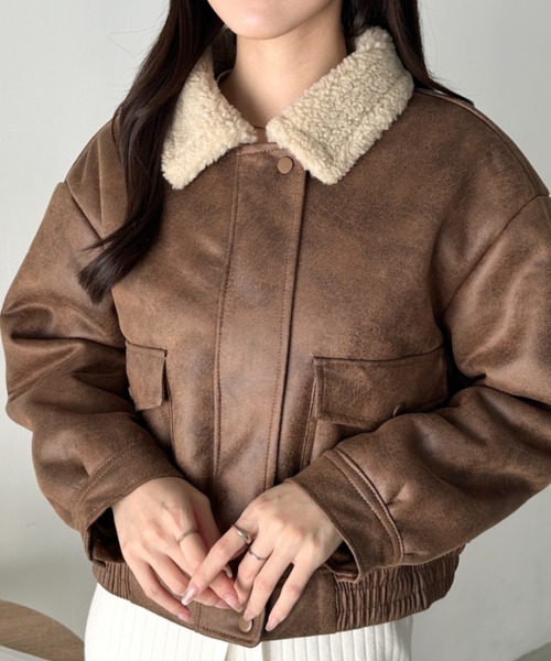 CLEA（クレア）の「ヴィンテージライクオーバーサイズPUブルゾン（ブルゾン・レディース・ブラウン/キャメル/ブラック・FREE）」の20枚目の写真