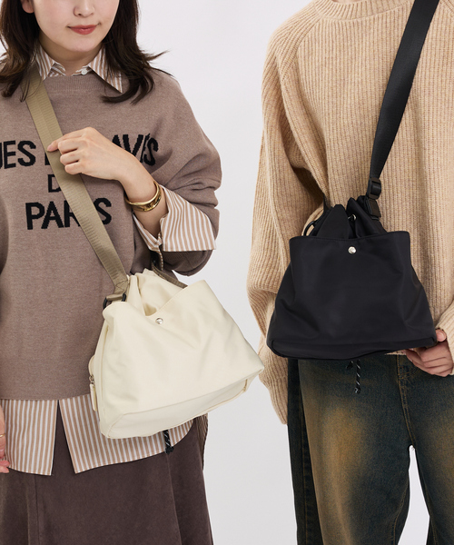 LOWELL things（ロウェル　シングス）の「【推し活/再入荷】オシゴト巾着ショルダーバッグ/2WAY（ショルダーバッグ・レディース・ブラック/アイボリー・フリー）」の3枚目の写真