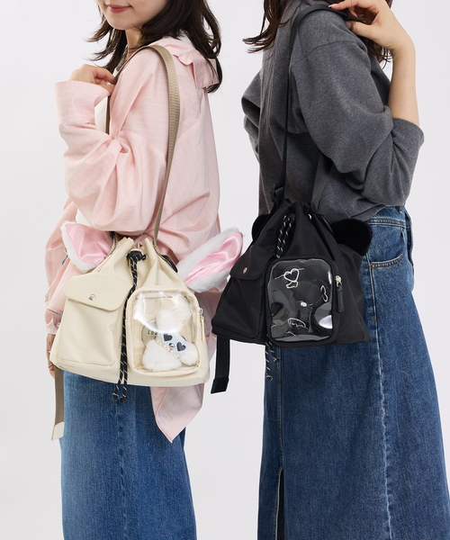 LOWELL things（ロウェル　シングス）の「【推し活/再入荷】オシゴト巾着ショルダーバッグ/2WAY（ショルダーバッグ・レディース・ブラック/アイボリー・フリー）」の9枚目の写真