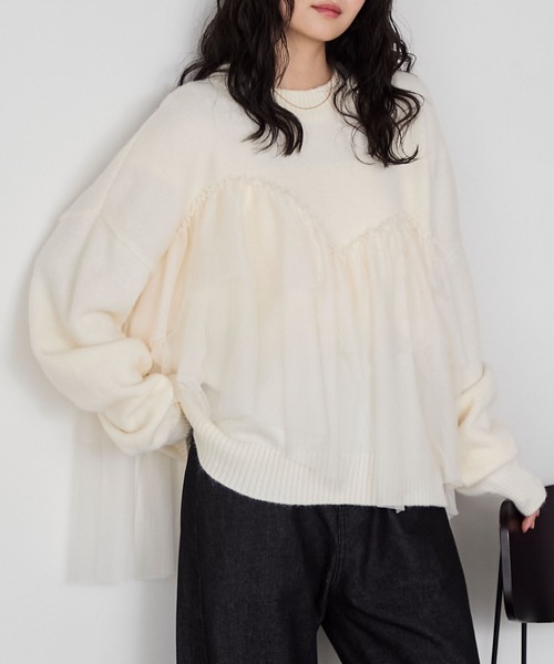 forksy.(フォルクシー)の「【forksy.】ビスチェ風チュールドッキングボトルネックニットトップス(ニット/セーター・レディース・ブラック/オフホワイト/ブラウン・FREE)」の2枚目の写真