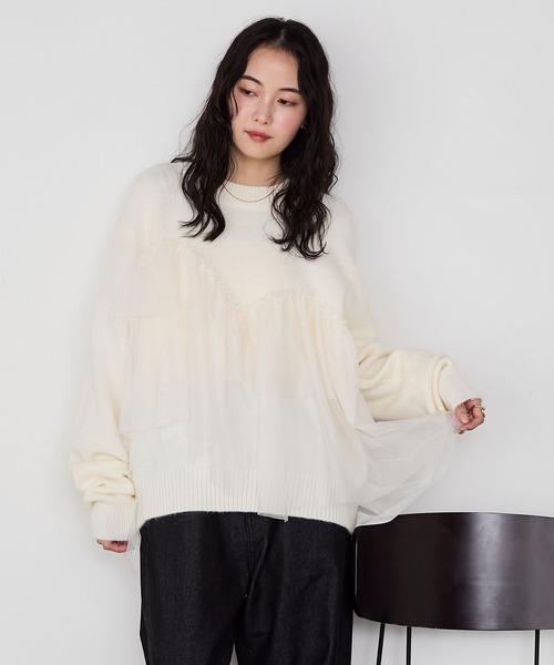 forksy.(フォルクシー)の「【forksy.】ビスチェ風チュールドッキングボトルネックニットトップス(ニット/セーター・レディース・ブラック/オフホワイト/ブラウン・FREE)」の18枚目の写真