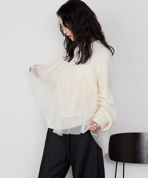 forksy.(フォルクシー)の「【forksy.】ビスチェ風チュールドッキングボトルネックニットトップス(ニット/セーター・レディース・ブラック/オフホワイト/ブラウン・FREE)」の19枚目の写真