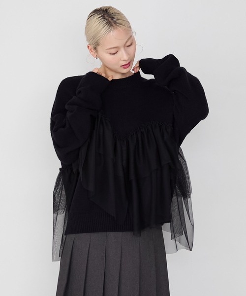 forksy.(フォルクシー)の「【forksy.】ビスチェ風チュールドッキングボトルネックニットトップス(ニット/セーター・レディース・ブラック/オフホワイト/ブラウン・FREE)」の7枚目の写真