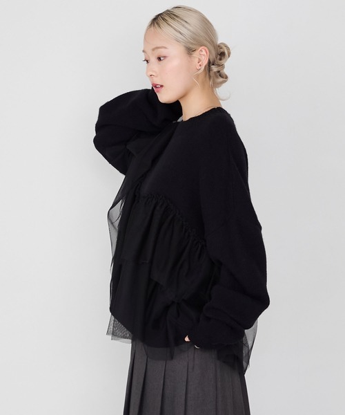 forksy.(フォルクシー)の「【forksy.】ビスチェ風チュールドッキングボトルネックニットトップス(ニット/セーター・レディース・ブラック/オフホワイト/ブラウン・FREE)」の8枚目の写真