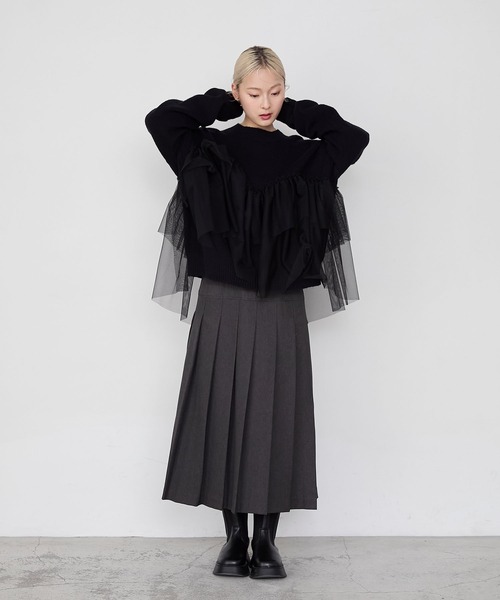 forksy.(フォルクシー)の「【forksy.】ビスチェ風チュールドッキングボトルネックニットトップス(ニット/セーター・レディース・ブラック/オフホワイト/ブラウン・FREE)」の11枚目の写真