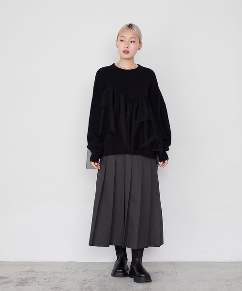 forksy.(フォルクシー)の「【forksy.】ビスチェ風チュールドッキングボトルネックニットトップス(ニット/セーター・レディース・ブラック/オフホワイト/ブラウン・FREE)」の12枚目の写真