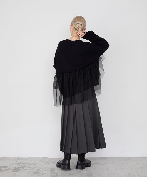 forksy.(フォルクシー)の「【forksy.】ビスチェ風チュールドッキングボトルネックニットトップス(ニット/セーター・レディース・ブラック/オフホワイト/ブラウン・FREE)」の13枚目の写真