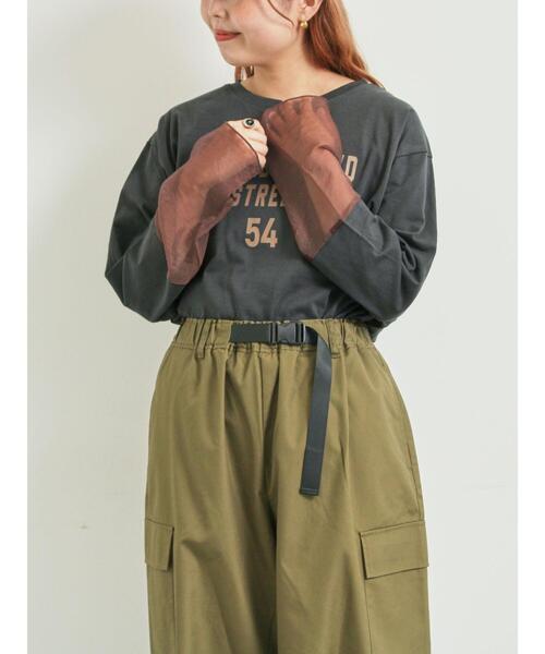 SM2（エスエムツー）の「袖口シアー切替ロゴプリントカットソー（Tシャツ/カットソー・レディース・オフホワイト/ブルー/チャコールグレー/オレンジ・F）」の3枚目の写真