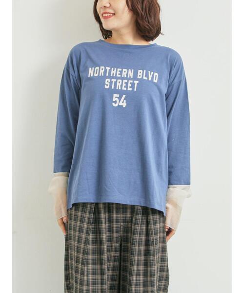 SM2（エスエムツー）の「袖口シアー切替ロゴプリントカットソー（Tシャツ/カットソー・レディース・オフホワイト/ブルー/チャコールグレー/オレンジ・F）」の16枚目の写真