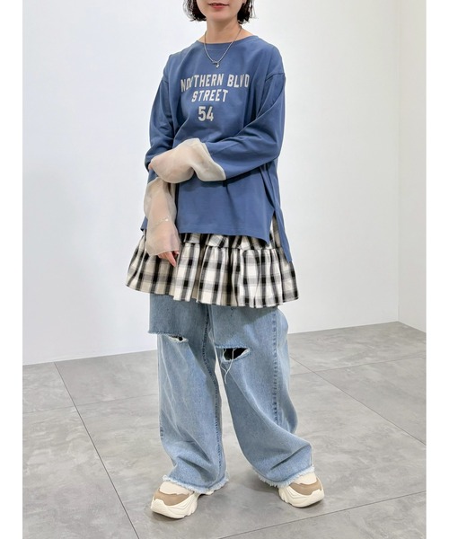 SM2（エスエムツー）の「袖口シアー切替ロゴプリントカットソー（Tシャツ/カットソー・レディース・オフホワイト/ブルー/チャコールグレー/オレンジ・F）」の10枚目の写真