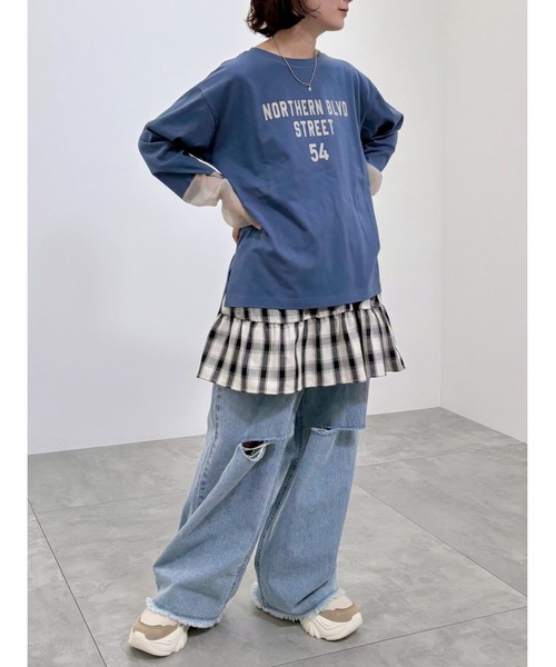 SM2（エスエムツー）の「袖口シアー切替ロゴプリントカットソー（Tシャツ/カットソー・レディース・オフホワイト/ブルー/チャコールグレー/オレンジ・F）」の11枚目の写真