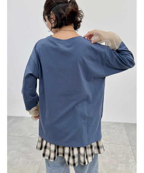 SM2（エスエムツー）の「袖口シアー切替ロゴプリントカットソー（Tシャツ/カットソー・レディース・オフホワイト/ブルー/チャコールグレー/オレンジ・F）」の7枚目の写真