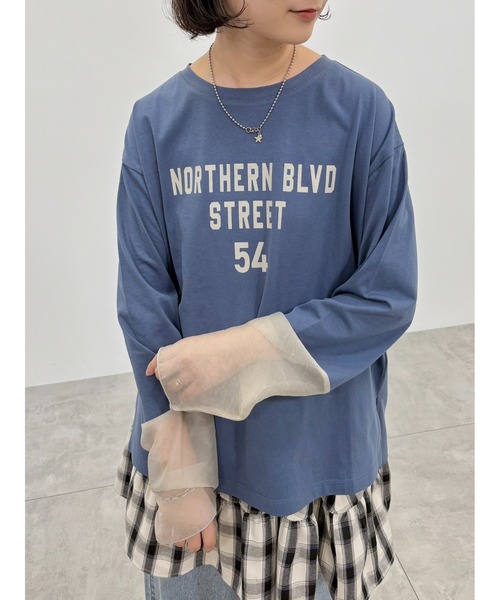 SM2（エスエムツー）の「袖口シアー切替ロゴプリントカットソー（Tシャツ/カットソー・レディース・オフホワイト/ブルー/チャコールグレー/オレンジ・F）」の5枚目の写真