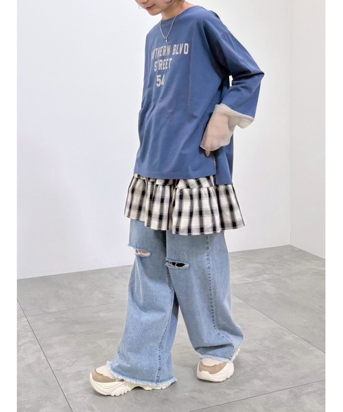 SM2（エスエムツー）の「袖口シアー切替ロゴプリントカットソー（Tシャツ/カットソー・レディース・オフホワイト/ブルー/チャコールグレー/オレンジ・F）」の14枚目の写真