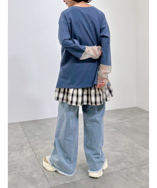 SM2（エスエムツー）の「袖口シアー切替ロゴプリントカットソー（Tシャツ/カットソー・レディース・オフホワイト/ブルー/チャコールグレー/オレンジ・F）」の15枚目の写真