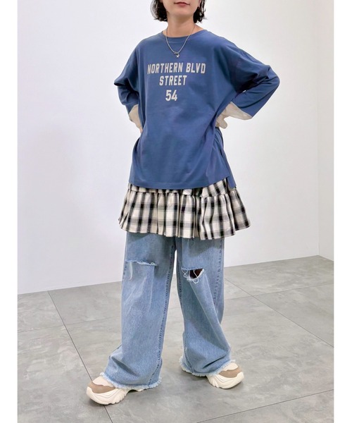 SM2（エスエムツー）の「袖口シアー切替ロゴプリントカットソー（Tシャツ/カットソー・レディース・オフホワイト/ブルー/チャコールグレー/オレンジ・F）」の13枚目の写真