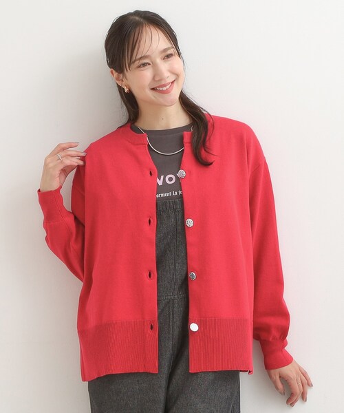 SHOO・LA・RUE(シューラルー)の「【洗濯機可/S-LL】キーネックですっきり見え サイドスリット入りカーディガン【CIRCRIC】(カーディガン/ボレロ・レディース・ピンク系/ライトグレー/グリーン・01/02/03/04)」の14枚目の写真