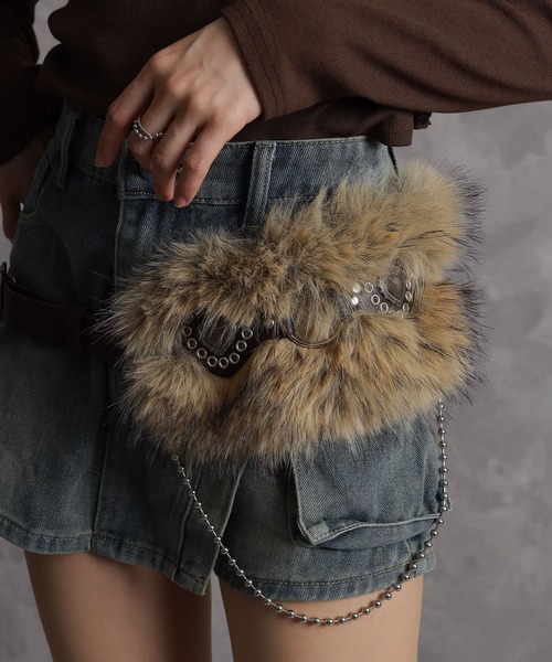 goa ファー付きスエードベルト ファー付きスエードベルト ブラウン ファー ベルト ブラウンファー