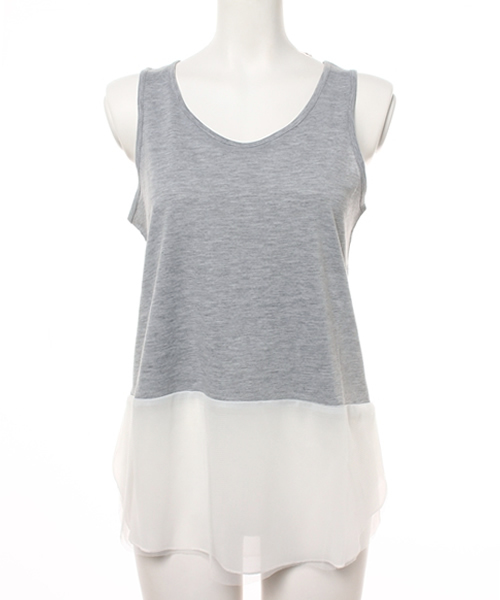 OUTLET（アウトレット）の「【Discoat Parisien】裾チュールタンク（タンクトップ・レディース・オフホワイト/杢グレー・LARGE/MEDIUM）」の2枚目の写真