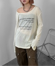 【jiasecond.】メッセージプリントシアートップス / トップス カットソー 長袖 シアー オーバー プリント オープンネック レイヤード ブラック ベージュ ZOZOTOWN限定