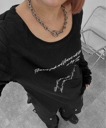 【jiasecond.】メッセージプリントシアートップス / トップス カットソー 長袖 シアー オーバー プリント オープンネック レイヤード ブラック ベージュ ZOZOTOWN限定