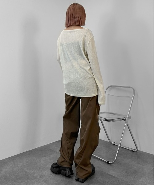 jiasecond.(ジアセカンド)の「【jiasecond.】メッセージプリントシアートップス / トップス カットソー 長袖 シアー オーバー プリント オープンネック レイヤード ブラック ベージュ ZOZOTOWN限定(Tシャツ/カットソー・レディース・ブラック/ベージュ・FREE)」の11枚目の写真