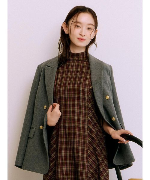LILY BROWN(リリーブラウン)の「ダブルブレストウールジャケット(ブルゾン・レディース・グレー/ネイビー/チェック・F)」の2枚目の写真