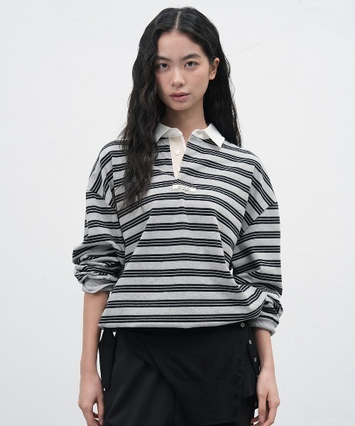 GENERAL IDEA（ジェネラルアイデア）の「【GENERAL IDEA】ヴィンテージボーダーラガーTシャツ / VINTAGE STRIPE RUGBY T-SHIRTS（Tシャツ/カットソー・レディース・グレー/ベージュ・S/M/L）」の13枚目の写真