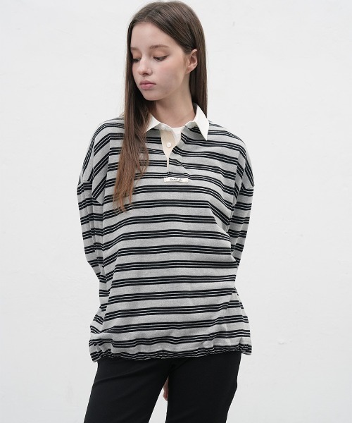 GENERAL IDEA（ジェネラルアイデア）の「【GENERAL IDEA】ヴィンテージボーダーラガーTシャツ / VINTAGE STRIPE RUGBY T-SHIRTS（Tシャツ/カットソー・レディース・グレー/ベージュ・S/M/L）」の14枚目の写真