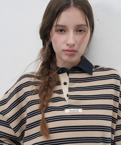 GENERAL IDEA（ジェネラルアイデア）の「【GENERAL IDEA】ヴィンテージボーダーラガーTシャツ / VINTAGE STRIPE RUGBY T-SHIRTS（Tシャツ/カットソー・レディース・グレー/ベージュ・S/M/L）」の5枚目の写真