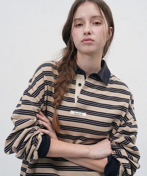 GENERAL IDEA（ジェネラルアイデア）の「【GENERAL IDEA】ヴィンテージボーダーラガーTシャツ / VINTAGE STRIPE RUGBY T-SHIRTS（Tシャツ/カットソー・レディース・グレー/ベージュ・S/M/L）」の6枚目の写真