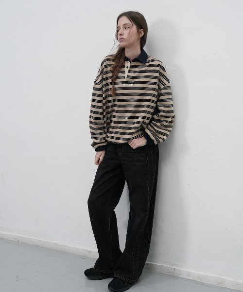 GENERAL IDEA（ジェネラルアイデア）の「【GENERAL IDEA】ヴィンテージボーダーラガーTシャツ / VINTAGE STRIPE RUGBY T-SHIRTS（Tシャツ/カットソー・レディース・グレー/ベージュ・S/M/L）」の8枚目の写真