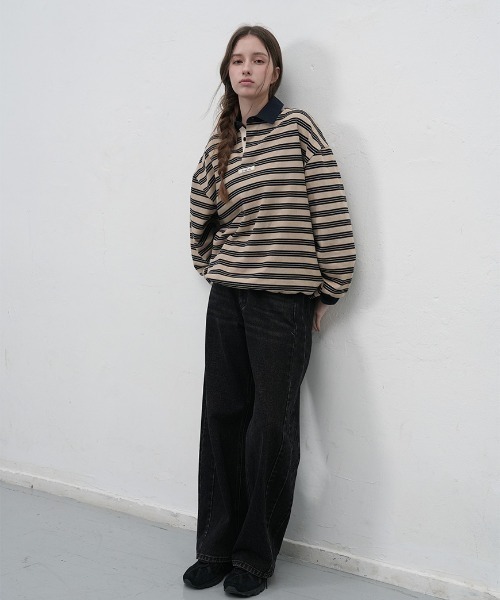 GENERAL IDEA（ジェネラルアイデア）の「【GENERAL IDEA】ヴィンテージボーダーラガーTシャツ / VINTAGE STRIPE RUGBY T-SHIRTS（Tシャツ/カットソー・レディース・グレー/ベージュ・S/M/L）」の7枚目の写真