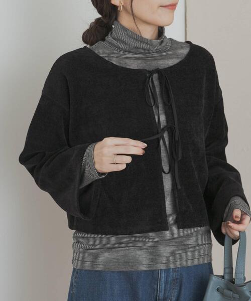 URBAN RESEARCH DOORS(アーバンリサーチドアーズ)の「ベロアリボンカットカーディガン(カーディガン/ボレロ・レディース・ナチュラル/ブラック・MEDIUM)」の2枚目の写真